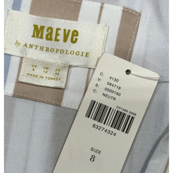 Maeve Sz 8 Dress Anthropologie Asymmetrical Handkerchief Hem Striped Beige White - Picture 7 of 9